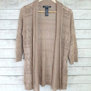 Beige Crocheted Open Cardigan Sweater medium nude Boho Neutral